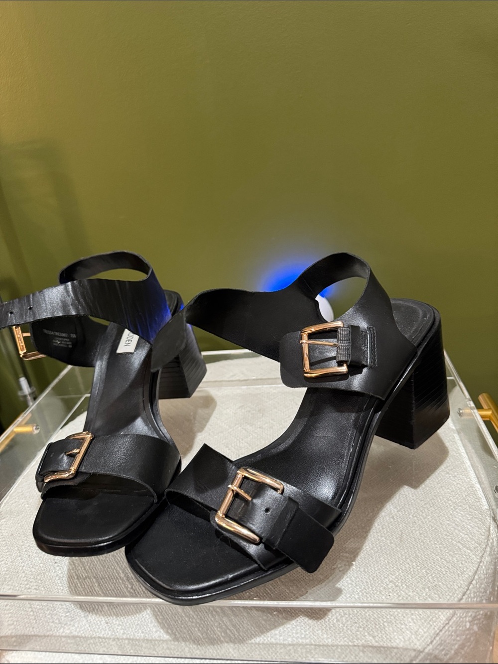 Steve Madden Block Heel Sandals with Gold Buckles